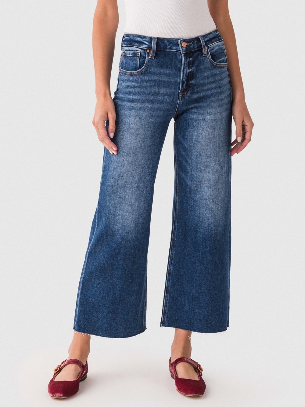 Risen Social Threads Jenny High Rise Raw Hem Crop Wide Leg Jeans